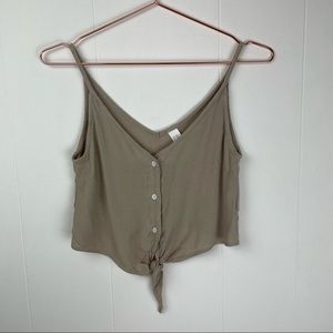 Knot Tie-Front Button Down Cropped Spaghetti Tank Top